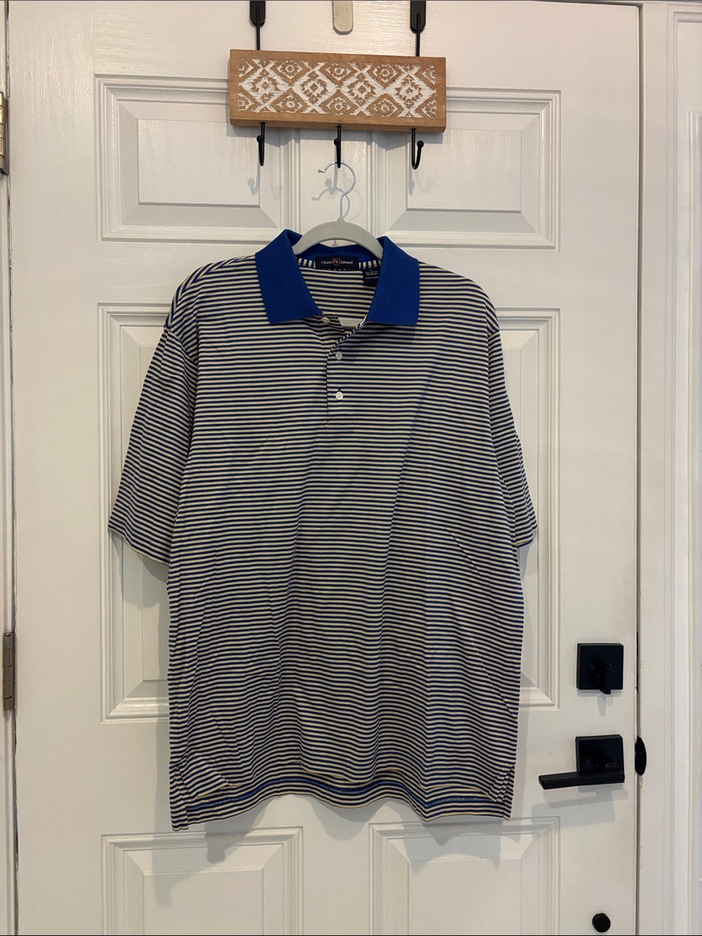 CHASE EDWARD GOLF Men's Cole Stripe Navy Blue/White Performance Polo Size Large